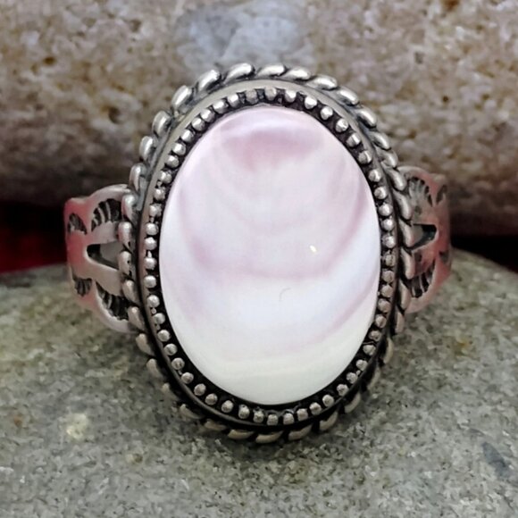 Native Signed AB Sterling Lace Agate Ring Size 6 3/4 or 7 - Picture 1 of 9